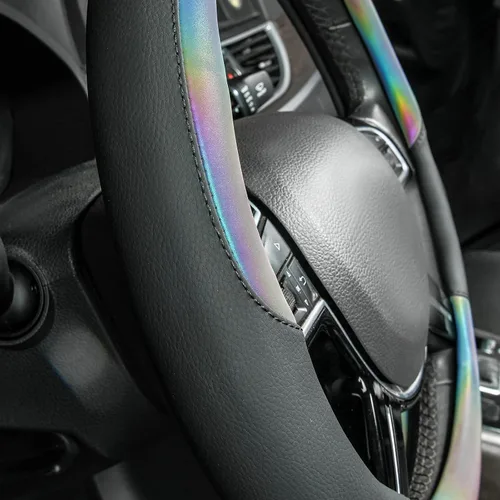 Miniatura 8 de CAR-GRAND Chameleon - Funda reflectante de cuero PU iridescente para volante, 15 pulgadas, ajuste universal para 95% de SUV, sedanes, camionetas