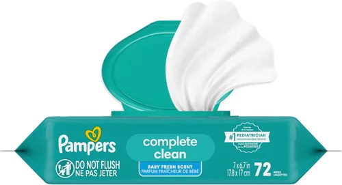 Miniatura 16 de Pampers Toallitas para bebé, limpieza completa y perfumada para bebé, limpia suavemente de la cabeza a los pies, 72 en total (1 paquete abatible)