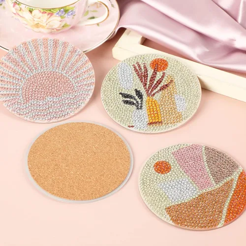Miniatura 4 de UPINS 8 piezas de posavasos de arte de diamante bohemio para bebidas, kits de arte de diamante DIY para adultos, niños, principiantes, suministros
