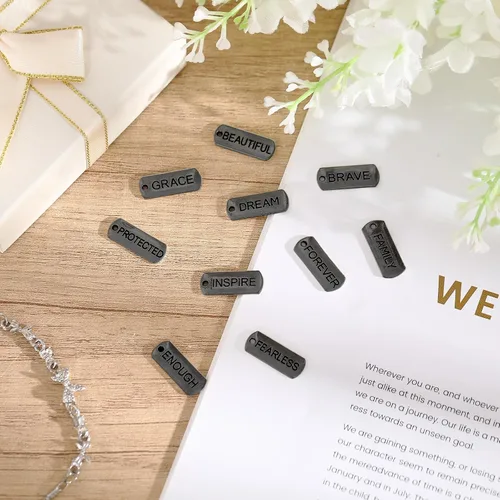 Miniatura 3 de Hicarer Colgantes de Amuletos Motivacionales con Palabras Grabadas, Accesorios para Hacer Joyería DIY para Collares, Pulseras, Llaveros