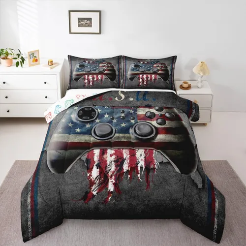 Miniatura 52 de Erosebridal Juego de ropa de cama individual para niñas, juego de edredón de juegos para niños, juego de cama de juegos para niños, color naranja