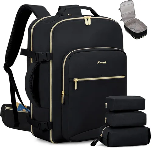 Miniatura 38 de LOVEVOOK Mochila de viaje de 40L aprobada para vuelo, 3 cubos de embalaje, bolsa de viaje impermeable para artículos personales, equipaje de mano