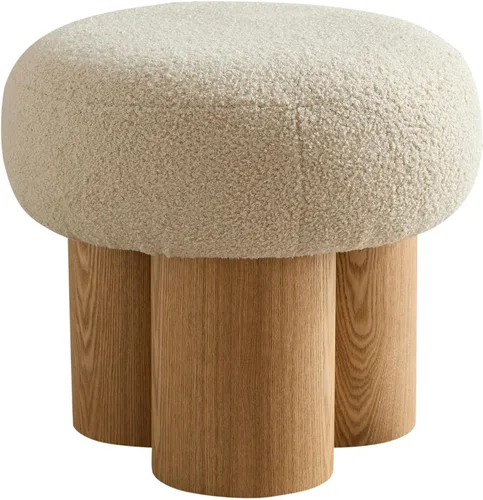 Miniatura 8 de MEETAKING Taburete pequeño y redondo para pies, reposapiés otomano Teddy de peluche de 16.54 pulgadas con patas antideslizantes, reposapiés de Gris