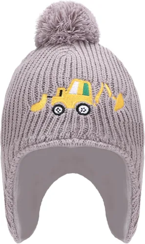LUCKYBUNNY Gorro de esquí con diseño de excavadora para niños y niños, con forro polar para invierno, gorro de punto para clima frío
