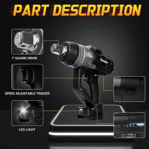 Miniatura 5 de Llave de impacto inalámbrica de 1" para batería DeWalt 20V MAX, llave de impacto de 2250FT-LBS(3000N.m) alto torque sin escobillas eléctrica, con 4
