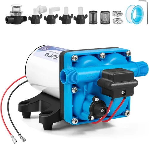 Miniatura 8 de Heuyrao Bomba de agua para caravana de 12 V CC, silenciosa, 4.0 GPM 45 PSI, diafragma autocebante de 3 cámaras, bomba de presión de agua dulce