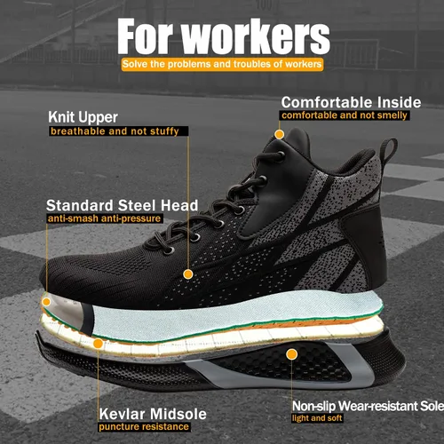 Miniatura 4 de ARCHINSERT Zapatos de punta de acero para hombres y mujeres, zapatos de seguridad indestructibles, resistentes al deslizamiento, puntera de acero
