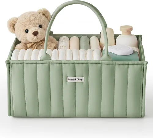 Miniatura 11 de Blissful Diary Organizador de Caddy de Pañales para Bebé, elegante cesta de almacenamiento para artículos esenciales para recién nacidos y estación
