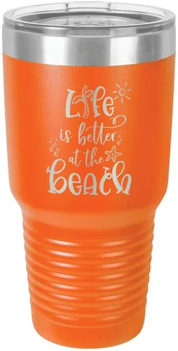 Miniatura 13 de La vida es mejor en la playa 3 grabado 30 oz vaso de acero con recubrimiento de polvo grabado láser taza de viaje de camello polar libre de BPA