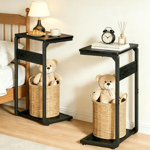 Miniatura 10 de Mesa con pedestal de madera para comer en el sofá, mesas deslizantes debajo de la mesa, mesa auxiliar pequeña para sofá, mesita de noche, bandeja