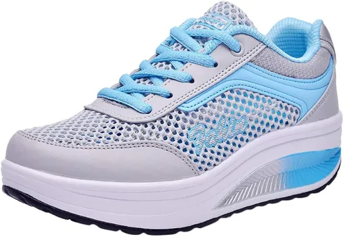 Miniatura 5 de Lousioa Parejas Hombres Woemen Sneakers Flying Weaving Mesh Slip-On Transpirable Ligero Runing Corde-Up Zapatos de Deportes al aire libre, 5, Azul