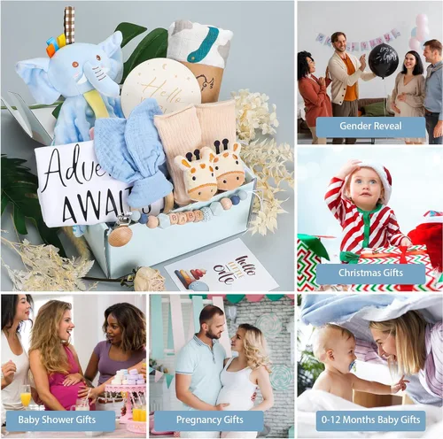Miniatura 2 de Cesta de regalo para recién nacido para niño, juego de regalo de bienvenida a casa con manta envolvente, ropa, artículos esenciales para bebé, caja
