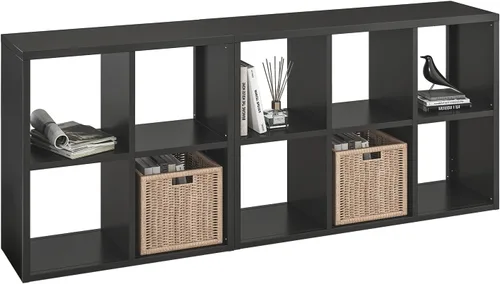 Miniatura 26 de IRONMIX Organizador de almacenamiento de 5 cubos de metal, estantería corta negra, soporte de TV para televisores de hasta 40 pulgadas, centro