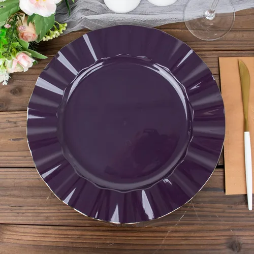 Miniatura 122 de Tableclothsfactory Paquete de 10 platos redondos de plástico negro de 6 pulgadas para ensalada de postre, platos desechables con borde ondulado