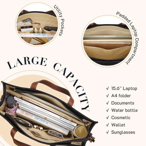 Miniatura 3 de Missnine Bolsa de mano para laptop de 15.6 pulgadas, bolsa de hombro para laptop de lona, bolsas de trabajo, cartera de mano informal, maletín