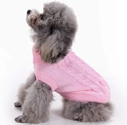 Miniatura 3 de Suéter para perro, cálido y suave, mediano (pecho 16-18 pulgadas), rosa, cuello alto clásico, lavable a máquina, invierno, unisex, sólido