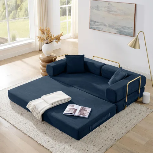 Miniatura 12 de HANXIN Sofá cama convertible de 78 pulgadas, sofá cama plegable con marco de forma fija, sofá biplaza sin hueso futón con cama extraíble, no Beige