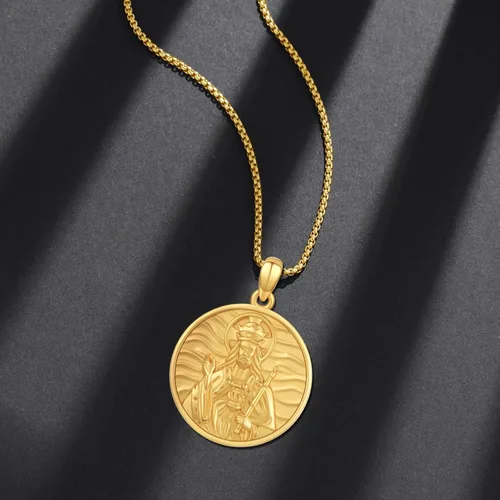 Miniatura 324 de Collar con colgante de plata de ley 925 con medalla de San Patrón, joyería religiosa para hombres y mujeres, con cadena de acero inoxidable 316L