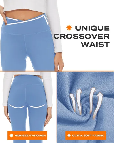 Miniatura 88 de TNNZEET Leggings acampanados negros para mujer, pantalones de yoga cruzados con bolsillos, corte de bota, leggings acampanados