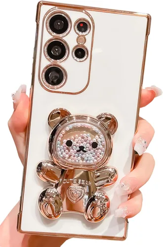 Miniatura 8 de Bonita funda compatible con Samsung Galaxy Z Flip 5/Z Flip 6 de 6.7 pulgadas, cuentas de lujo de color dorado 3D de arena movediza con soporte