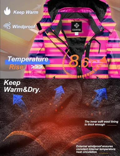 Miniatura 5 de GEMYSE - Chaqueta de esquí impermeable y resistente al viento con capucha, para niña