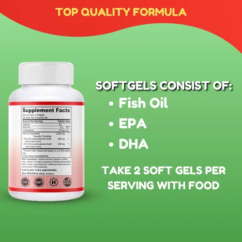 Miniatura 8 de Aceite de pescado Halal Omega 3 de 2000 mg - 60 porciones, 120 cápsulas blandas. Atrapado en la naturaleza, purificado, apto para dieta cetogénica