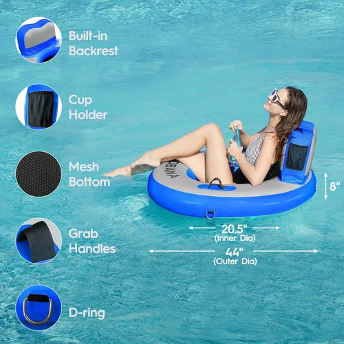 Miniatura 4 de CALOBANA Anillo Flotante Redondo Inflable Hamaca de Agua Flotadores de Río de Alta Resistencia Flotadores de Lago para Adultos Plataforma de Isla