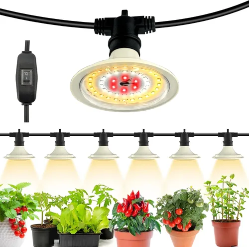 Miniatura 9 de Luces LED de Crecimiento para Exteriores, Luz de Crecimiento de Cadena Impermeable, Luces de Crecimiento de Plantas de Espectro Completo con Cable