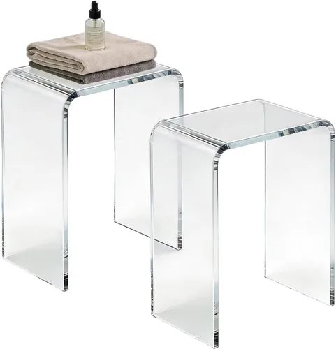 Miniatura 13 de Taburete pequeño de acrílico de 17.7 pulgadas de alto para adultos, banco de ducha de acrílico, asiento para baño, ducha, 10.2 pulgadas