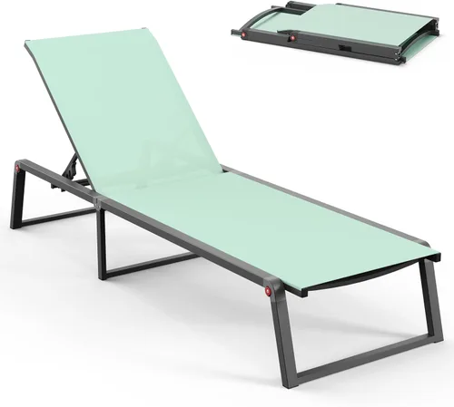 Miniatura 13 de Silla de Salón de Aluminio para Exterior, Sillas de Salón Plegables y sin Montaje para Patio y Piscina, Silla Reclinable de 5 Posiciones para Blanco