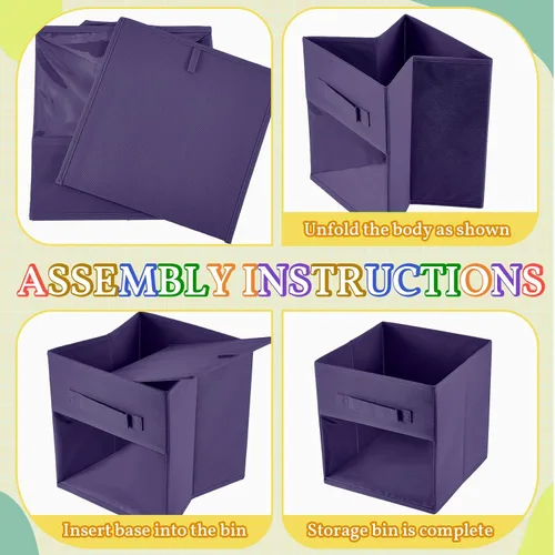 Miniatura 3 de Marsui 12 unidades de cubos transparentes de almacenamiento plegables negros para niños, organizador de aula de tela con ventana para sala