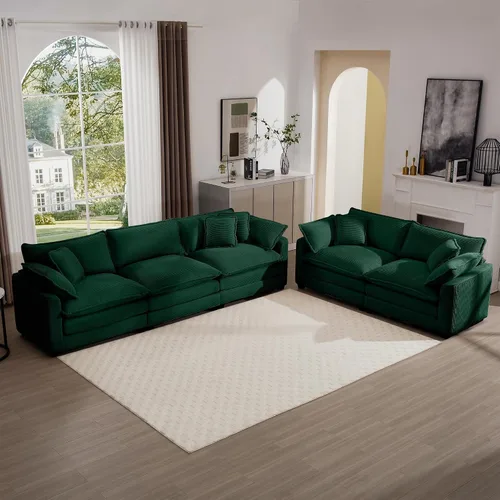 Miniatura 19 de Juego de sofá de 2 piezas de gran tamaño para sala de estar, sofá biplaza y sofá individual, asiento modular modular profundo de pana cómodos sofás