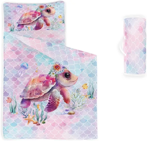 Miniatura 18 de Tapete para siesta – Saco de dormir de animales con almohada extraíble – Juego de ropa de cama para guardería y fiestas de pijamas, preescolar