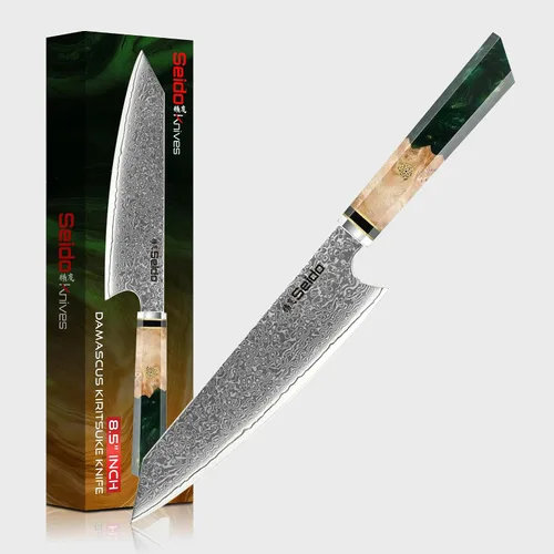 Seido Knives Kiritsuke - Cuchillo de chef de acero Damasco, mango de madera estabilizado con resina epoxi, cuchillo de cocina profesional VG10,