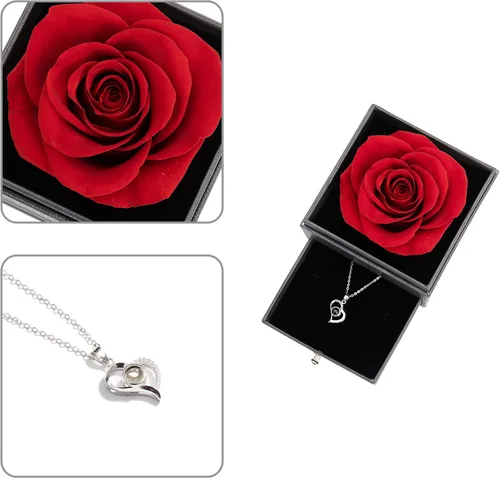 Miniatura 2 de Hyindoor Collar con 100 idiomas diseño de rosa eterna caja de joyería de flores eternas regalo de cumpleaños día de San Valentín cumpleaños día