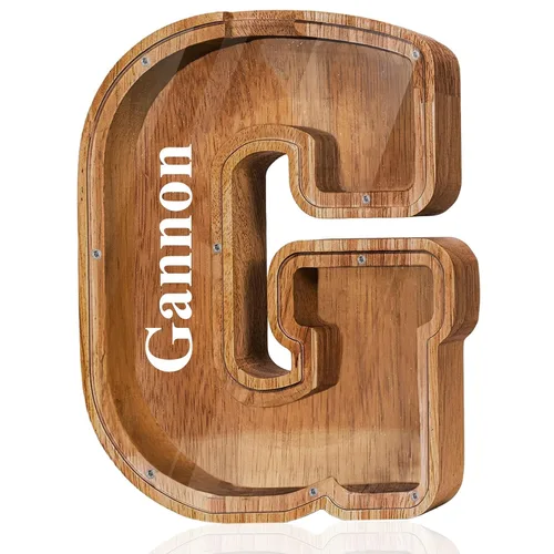 Miniatura 33 de Alcancía de madera grande personalizada con letras – Alcancía de letras para niños y niñas, regalo de cumpleaños (A)