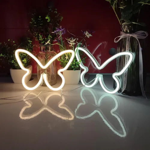 Miniatura 5 de JYWJ Letrero de neón de mariposa, luz de neón con pilas USB o 3 AA, decoración de mesa LED, decoración de pared de dormitorio, regalo de cumpleaños