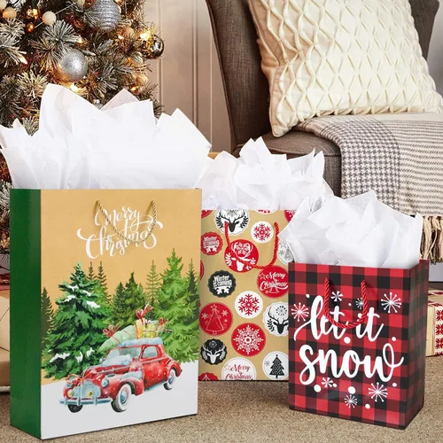 Miniatura 2 de Party Funny 24 bolsas de papel de regalo de Navidad a granel con asas y 60 etiquetas de regalo de Navidad, varios tamaños para envolver regalos