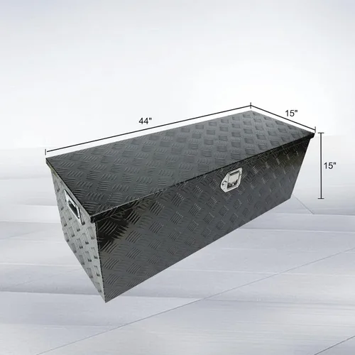 Miniatura 3 de Caja de herramientas de aluminio negro de 44 x 15 x 15 pulgadas con cerradura y llaves, cama de recogida resistente, 5 barras de almacenamiento