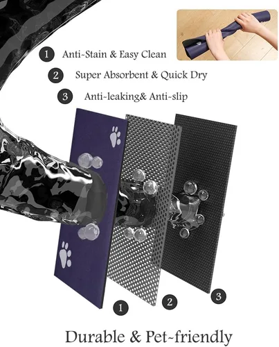 Miniatura 6 de Tapete para comedero de mascotas, absorbente, para tazón de alimentos y dispensador de agua del perro, no deja manchas, se seca rápido, de 23 x 34
