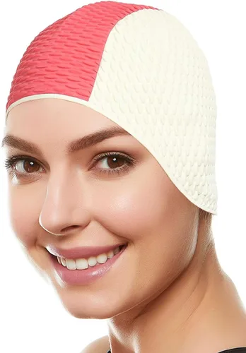 Miniatura 29 de BeeMo Gorro de Natación de Látex para Mujeres - Gorro de Natación de Goma - Suave Cómodo Elástico Elegante Diseño de Corte Bajo Protege el Cabello