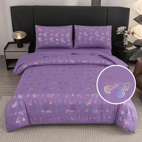 Miniatura 8 de Juego de edredón rosa individual, ropa de cama de 5 piezas en una bolsa individual para niñas adolescentes, juego de ropa de cama con volantes rosas