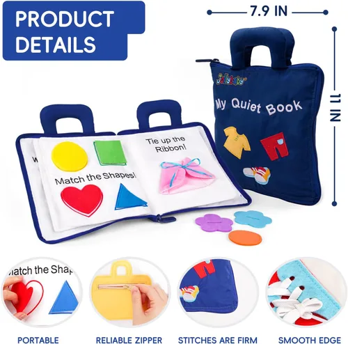 Miniatura 6 de Jollybaby Libros suaves y ocupados de 10 páginas, mi libro tranquilo, juguete de viaje y educación sensorial Montessori, juguete de actividades
