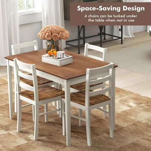 Miniatura 3 de COSTWAY Juego de mesa de comedor para 4, sillas de mesa de cocina de madera con patas de madera de goma, diseño que ahorra espacio, moderno juego