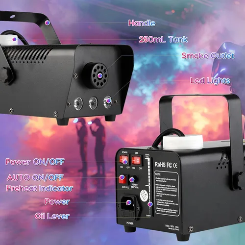 Miniatura 4 de Máquina de niebla LURT con control automático de humo, luz LED de 500 W, mini, control remoto inalámbrico, modo portátil para fiestas al aire libre