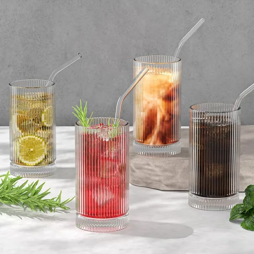 Miniatura 4 de CWHHRN Vasos de vidrio de 15 onzas con pajitas, cristalería vintage para whisky, cóctel, cerveza, tazas de café helado y vasos para beber