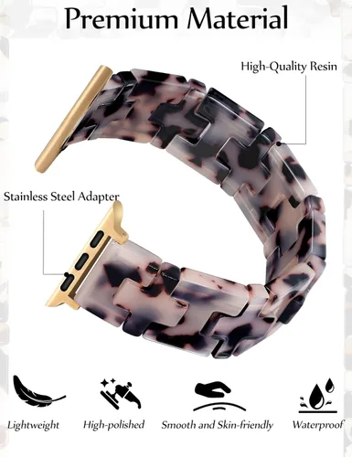 Miniatura 4 de JR.DM Pulsera elástica de resina con cuentas de tortuga para mujer, compatible con Apple Watch Band de 1.654 in (S3/2/1) 1.732 in 1.772 in 1.811 in
