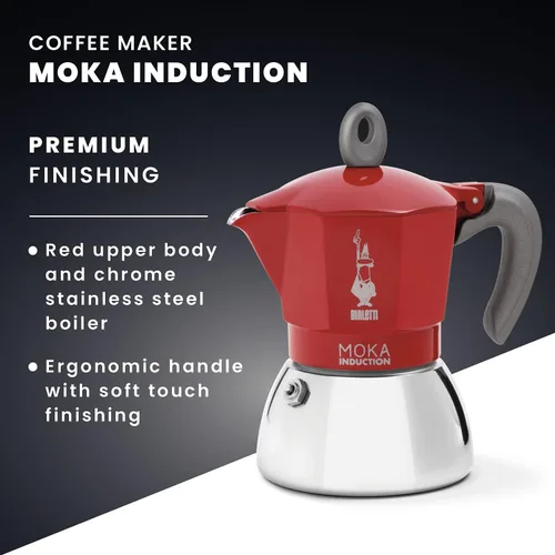 Miniatura 3 de Bialetti Nueva cafetera de inducción Moka Moka, 4 tazas, 5.1 fl oz, aluminio, rojo, compatible con bandeja de inducción y estufa de gas: hecho
