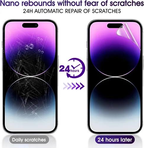 Miniatura 5 de Paquete de 3 protectores de pantalla de TPU para iPhone 15 Pro Max, película de hidrogel transparente HD transparente suave y flexible compatible