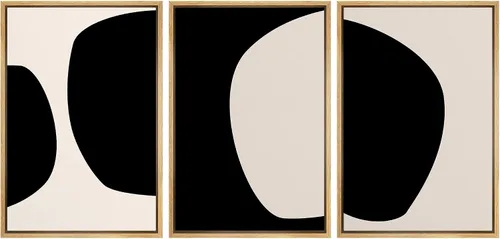Miniatura 90 de SIGNLEADER Lienzo enmarcado para pared, juego de arte de collage de polígonos retro marrón tostado, ilustraciones con formas abstractas, arte